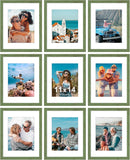 SISXSO 8x10 Picture Frames Set of 9, Shatter Resistant Plexiglass, Display 5x7 Pictures with Mat or 8x10 without Mat, Photo Frames for Wall or Tabletop, Engineered Wood, Black