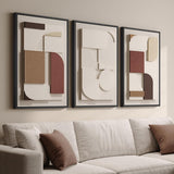 SISXSO 3D Textured Framed Boho Neutral Abstract Wall Art for Living Room, 3 Piece Modern Paintings Artwork for Walls, Black White Brown Minimalist Geometric Pictures for Hallway Office Wall Decor 24x36 In
