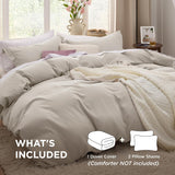 SISXSO Duvet Cover King Size - 3 Pieces Prewashed Cotton-Like Extra Soft Bedding Set, Includes 1 Duvet Cover 104x90 Inches with Zipper Closure & 2 Pillow Shams, Linen, Comforter Not Included