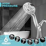 SISXSO 6-Setting Shower Head with Handheld, JDO High Pressure Hand held Shower Head, 4.7 Inch Chrome Detachable Showerhead Set with 59 Inch Stainless Steel Hose and Adjustable Showerhead Holder