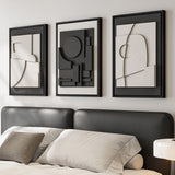 SISXSO 3D Textured Framed Boho Neutral Abstract Wall Art for Living Room, 3 Piece Modern Paintings Artwork for Walls, Black White Brown Minimalist Geometric Pictures for Hallway Office Wall Decor 24x36 In