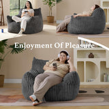 SISXSO Plush Bean Bag Chair for Adults with Armrests - Oversized Comfy Grey Beanbag Lounge Lazy Floor Sofa Accent Chair for Living Room, Bedroom & Dorm, Cozy Fluffy Single Cloud Mini Couch