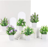 SISXSO 4 Pack Small Fake Plants Mini Artificial Faux Plants Indoor with Flowers Spring Decorations for Home Room Farmhouse Desk House Bathroom Decor