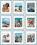 SISXSO 8x10 Picture Frames Set of 9, Shatter Resistant Plexiglass, Display 5x7 Pictures with Mat or 8x10 without Mat, Photo Frames for Wall or Tabletop, Engineered Wood, Black