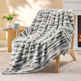 SISXSO Throw Blanket for Couch - 300GSM Soft & Warm Fluffy Cream White Blanket, Decorative and Giftable Striped Blankets for Women, Men, 50"x60"