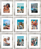 SISXSO 8x10 Picture Frames Set of 9, Shatter Resistant Plexiglass, Display 5x7 Pictures with Mat or 8x10 without Mat, Photo Frames for Wall or Tabletop, Engineered Wood, Black