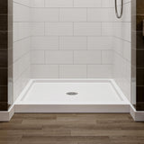 SISXSO HOROW 60" x 32" Shower Base, Center Drain Shower Pan, Low Profile Acrylic Base with Reinforced Fiberglass, Non-Slip Surface, Stainless Steel Drain Cover, Leak-Resistant for Bathroom