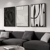 SISXSO 3D Textured Framed Boho Neutral Abstract Wall Art for Living Room, 3 Piece Modern Paintings Artwork for Walls, Black White Brown Minimalist Geometric Pictures for Hallway Office Wall Decor 24x36 In