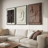 SISXSO 3D Textured Framed Boho Neutral Abstract Wall Art for Living Room, 3 Piece Modern Paintings Artwork for Walls, Black White Brown Minimalist Geometric Pictures for Hallway Office Wall Decor 24x36 In