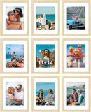 SISXSO 8x10 Picture Frames Set of 9, Shatter Resistant Plexiglass, Display 5x7 Pictures with Mat or 8x10 without Mat, Photo Frames for Wall or Tabletop, Engineered Wood, Black
