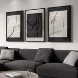 SISXSO 3D Textured Framed Boho Neutral Abstract Wall Art for Living Room, 3 Piece Modern Paintings Artwork for Walls, Black White Brown Minimalist Geometric Pictures for Hallway Office Wall Decor 24x36 In