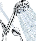 SISXSO 6-Setting Shower Head with Handheld, JDO High Pressure Hand held Shower Head, 4.7 Inch Chrome Detachable Showerhead Set with 59 Inch Stainless Steel Hose and Adjustable Showerhead Holder
