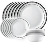 SISXSO 18-Piece Service for 6 Dinnerware Set Triple Layer Glass and Chip Resistant, Lightweight Round Plates and Bowls Set, Winter Frost White