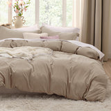 SISXSO Duvet Cover King Size - 3 Pieces Prewashed Cotton-Like Extra Soft Bedding Set, Includes 1 Duvet Cover 104x90 Inches with Zipper Closure & 2 Pillow Shams, Linen, Comforter Not Included