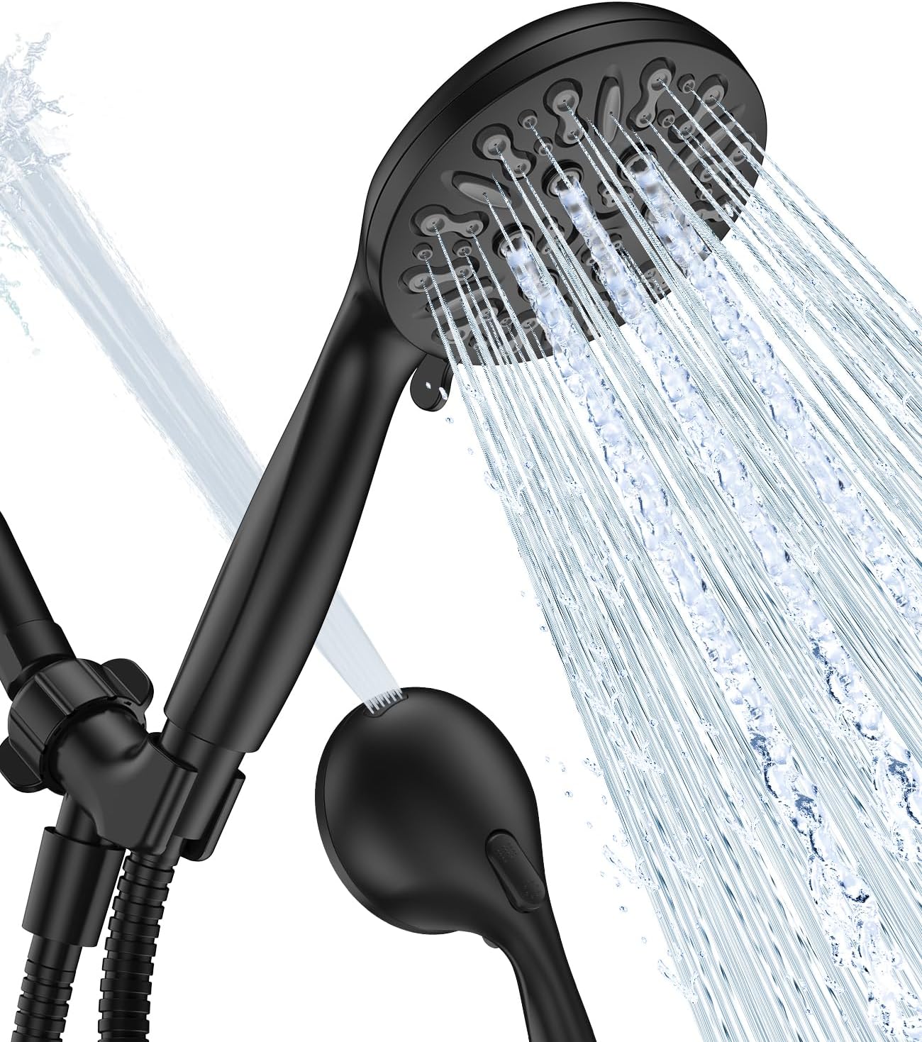 SISXSO 6-Setting Shower Head with Handheld, JDO High Pressure Hand held Shower Head, 4.7 Inch Chrome Detachable Showerhead Set with 59 Inch Stainless Steel Hose and Adjustable Showerhead Holder