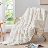 SISXSO Throw Blanket for Couch - 300GSM Soft & Warm Fluffy Cream White Blanket, Decorative and Giftable Striped Blankets for Women, Men, 50"x60"