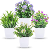 SISXSO 4 Pack Small Fake Plants Mini Artificial Faux Plants Indoor with Flowers Spring Decorations for Home Room Farmhouse Desk House Bathroom Decor
