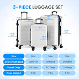 SISXSO Simple Deluxe 28 Inch Hardside Carry On Luggage, Suitcase with Double Spinner Wheels & TSA Lock, Hard Shell Suitcase, Expandable Rolling Lightweight Luggage, White