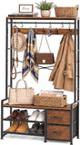 SISXSO Faesun Hall Tree with Bench and Shoe Storage, Rustic Brown