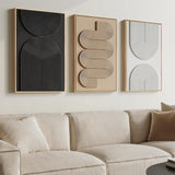 SISXSO 3D Textured Framed Boho Neutral Abstract Wall Art for Living Room, 3 Piece Modern Paintings Artwork for Walls, Black White Brown Minimalist Geometric Pictures for Hallway Office Wall Decor 24x36 In