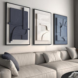 SISXSO 3D Textured Framed Boho Neutral Abstract Wall Art for Living Room, 3 Piece Modern Paintings Artwork for Walls, Black White Brown Minimalist Geometric Pictures for Hallway Office Wall Decor 24x36 In