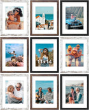 SISXSO 8x10 Picture Frames Set of 9, Shatter Resistant Plexiglass, Display 5x7 Pictures with Mat or 8x10 without Mat, Photo Frames for Wall or Tabletop, Engineered Wood, Black
