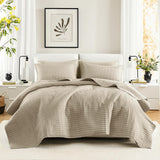 SISXSO Comfort Quilt Set- Double Sided Stitching Design Summer Blanket, Lightweight, Soft, All Season Bedding Layer, Matching Sham, White, Coverlet King (104"x90") 3 Piece