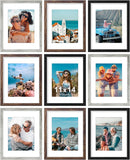 SISXSO 8x10 Picture Frames Set of 9, Shatter Resistant Plexiglass, Display 5x7 Pictures with Mat or 8x10 without Mat, Photo Frames for Wall or Tabletop, Engineered Wood, Black