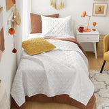 SISXSO Comfort Quilt Set- Double Sided Stitching Design Summer Blanket, Lightweight, Soft, All Season Bedding Layer, Matching Sham, White, Coverlet King (104"x90") 3 Piece