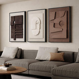 SISXSO 3D Textured Framed Boho Neutral Abstract Wall Art for Living Room, 3 Piece Modern Paintings Artwork for Walls, Black White Brown Minimalist Geometric Pictures for Hallway Office Wall Decor 24x36 In