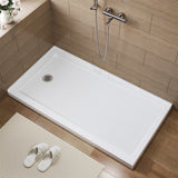 SISXSO HOROW 60" x 32" Shower Base, Center Drain Shower Pan, Low Profile Acrylic Base with Reinforced Fiberglass, Non-Slip Surface, Stainless Steel Drain Cover, Leak-Resistant for Bathroom