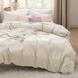 SISXSO Duvet Cover King Size - 3 Pieces Prewashed Cotton-Like Extra Soft Bedding Set, Includes 1 Duvet Cover 104x90 Inches with Zipper Closure & 2 Pillow Shams, Linen, Comforter Not Included