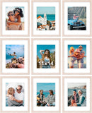 SISXSO 8x10 Picture Frames Set of 9, Shatter Resistant Plexiglass, Display 5x7 Pictures with Mat or 8x10 without Mat, Photo Frames for Wall or Tabletop, Engineered Wood, Black