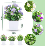 SISXSO 4 Pack Small Fake Plants Mini Artificial Faux Plants Indoor with Flowers Spring Decorations for Home Room Farmhouse Desk House Bathroom Decor