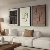 SISXSO 3D Textured Framed Boho Neutral Abstract Wall Art for Living Room, 3 Piece Modern Paintings Artwork for Walls, Black White Brown Minimalist Geometric Pictures for Hallway Office Wall Decor 24x36 In