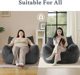 SISXSO Plush Bean Bag Chair for Adults with Armrests - Oversized Comfy Grey Beanbag Lounge Lazy Floor Sofa Accent Chair for Living Room, Bedroom & Dorm, Cozy Fluffy Single Cloud Mini Couch