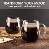 SISXSO Glass Coffee Mugs Set of 6, Microwave Safe Borosilicate Glass Cups, 15 Ounce Large Mugs Gifts for Family, latte, Chocolate & Beverage, Mocha, Cappuccino, Tea and Water, Clear Drinking Cups