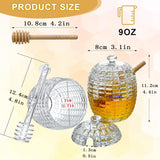 SISXSO Honey Jar with 2 Dippers, Glass Dispenser Honey Pot Containers,Honey Dipper Stick and Jar Set,Handmade Beehive Honey Jar with Dipper(9oz)