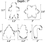 SISXSO Cookie Cutter Set - 5 Piece Holiday Cookies Molds - Snowman, Christmas Tree, Gingerbread Man, Candy Cane, Snowflake