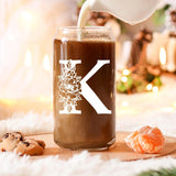 SISXSO Initial Glass Cup, Monogrammed Gifts for Women, 16 oz Glass Cups w/Lids Straws, Iced Coffee, Beer Can Shaped Glass Tumbler w/Straw Lid - Personalized Christmas, Birthday Gifts for Her