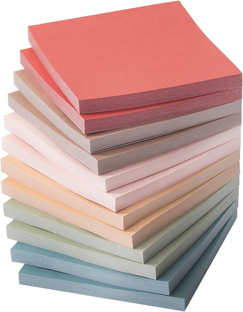 SISXSO Sticky Notes, 12 Pads, 3”x3”, Vintage Colors, Sticky Pads, Bulk, Colored/Colorful Sticky Notes