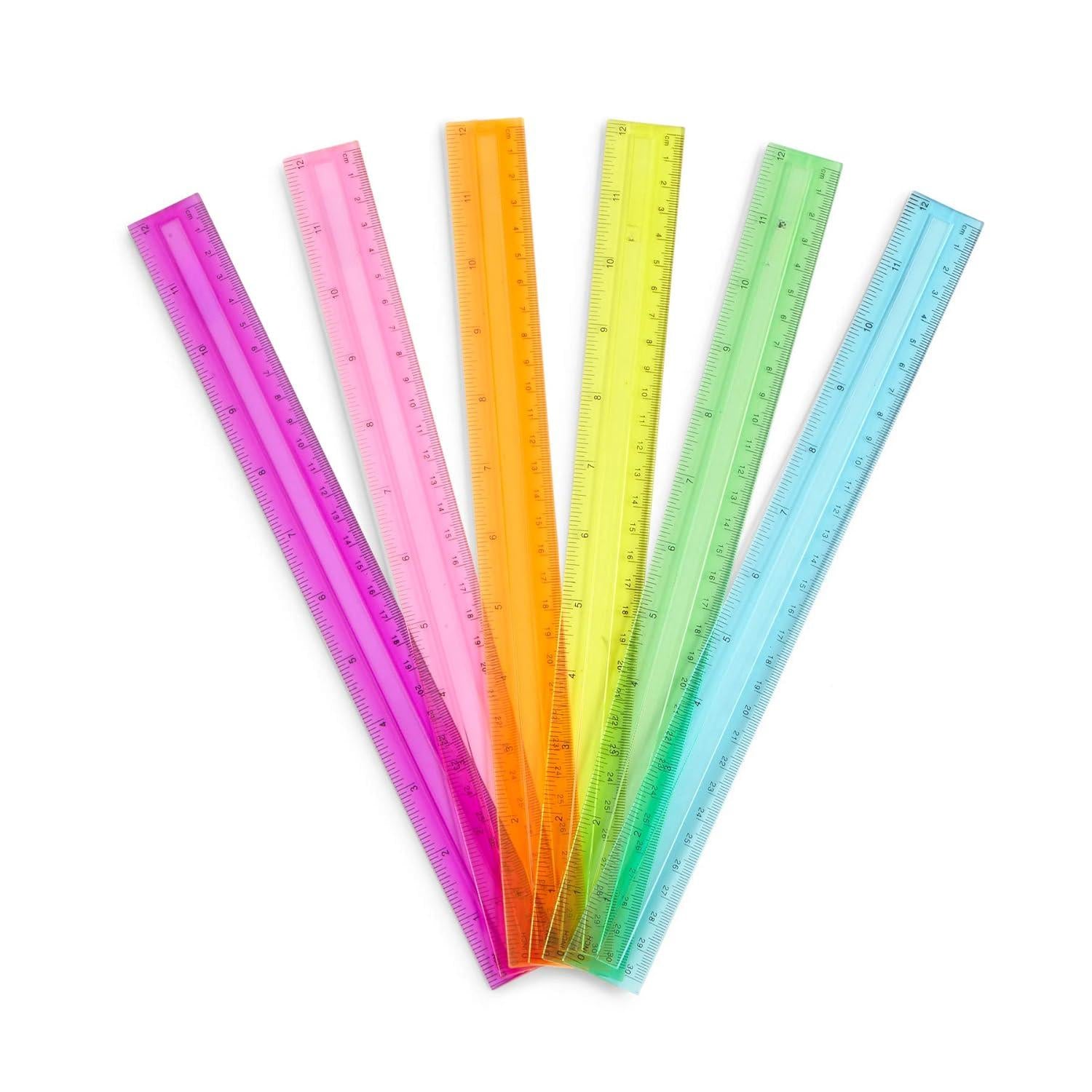 SISXSO 30 Plastic Rulers, Bulk Shatterproof 12 Inch Ruler for School, Home, or Office, Clear Plastic Rulers, Assorted Colors, 30 Pack