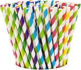 SISXSO [200 Pack] Striped Paper Drinking Straws  Biodegradable - Assorted Colors