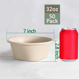 Tigelas de papel fundas de 32 onças, tigelas de sopa descartáveis, tigelas compostáveis ​​resistentes e descartáveis, tigelas biodegradáveis ​​de bagaço de cana-de-açúcar ecológicas para sopa, salada, sobremesa, sorvete [pacote com 50] 