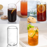 SISXSO 4 pcs 16 oz Glass Cups with Bamboo Lids and Straws-Glass Tumbler with Straw and Lid & Cleaning Brush,Iced Coffee Cups with Lids Ldeal for Smoothie Beer Cocktail Whiskey Tea Juice Gift