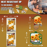 SISXSO Bright Sunflower 5-Piece Kitchen Set – 2 Soft Terry Dish Towels and 2 Quilted Potholders & 1 Oven Mitt for Everyday Use