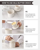 Pote de manteiga de porcelana, pote de manteiga francês para balcão, pote de manteiga com linha de água para manteiga fresca para barrar - branco salpicado 