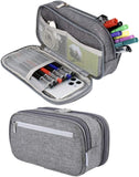 SISXSO Big Capacity Pencil Case Large Storage Pencil Bag Pouch 3 Comparments Pen Case Makeup Bag for Adults Office Supplies Stationery Organizer Holder, Gray