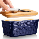 Grande Manteigueira com Tampa para Recipiente de Manteiga de Porcelana de Bancada, Manteigueiras com Vedação Dupla de Silicone com Tampas para Manteiga da Costa Oeste ou Leste 