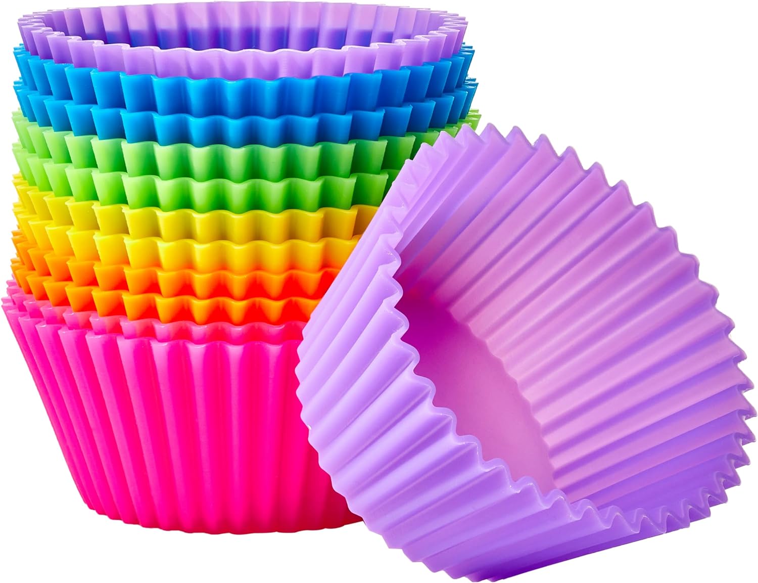 SISXSO Reusable Silicone Round Baking Cups, Muffin Liners, Pack of 12, Multicolor